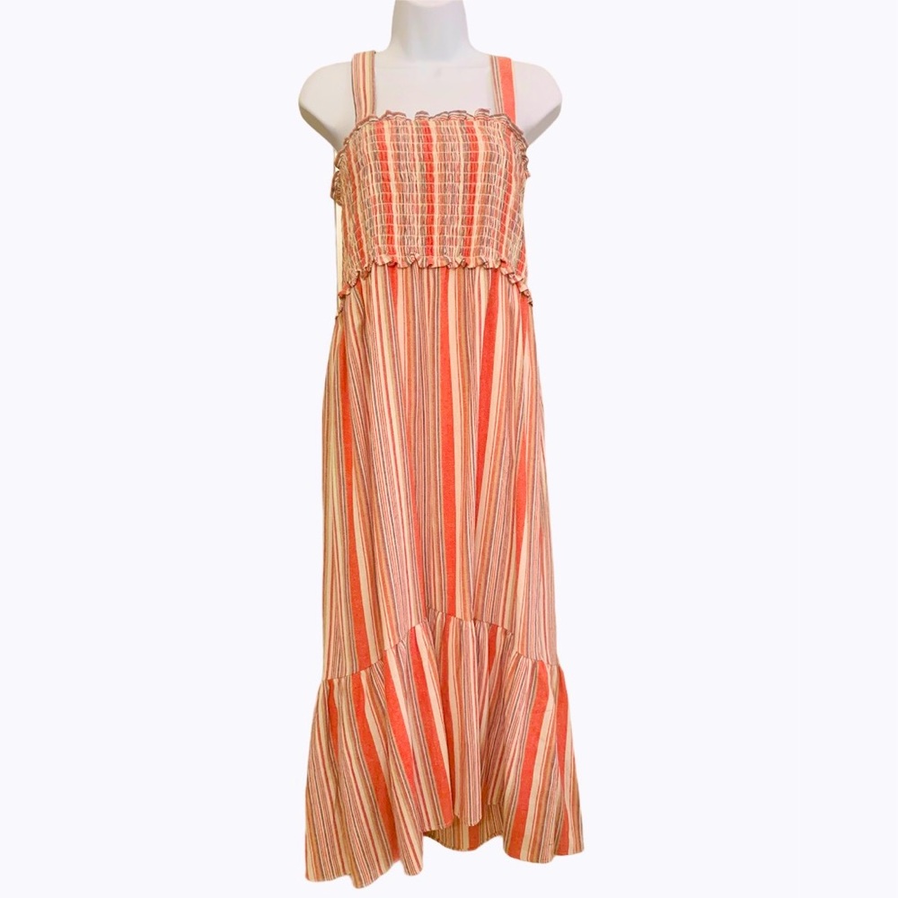 Knox Rose Striped Smock Dress Salmon Pink L
